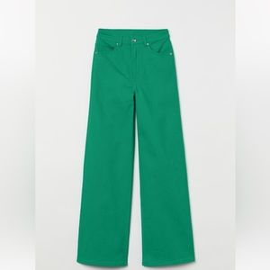 h&m green wide-leg twill pants; never worn & still have tags